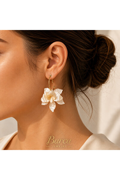 BURCU JEWELRY Flower Gold Hoop Earrings