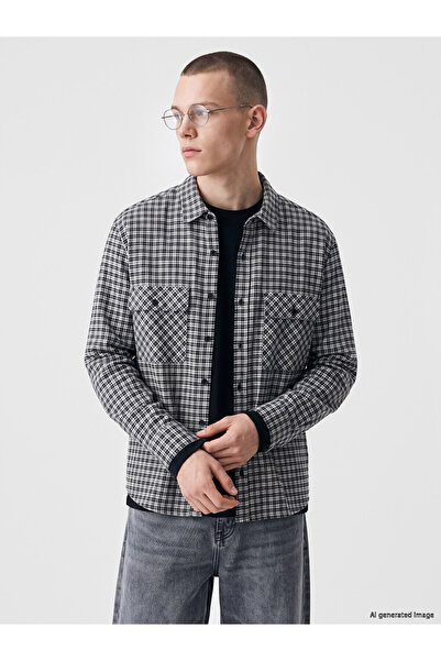 LC Waikiki Ozmarka New Season Ecru Relax Fit Plaid Men's Shirt