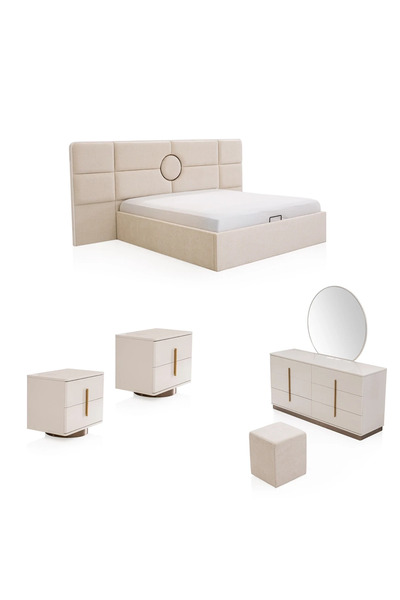 Midas Furniture طقم غرفة نوم خشبي بدون خزانة ملابس، سرير كينج (180 × 200 سم) ...