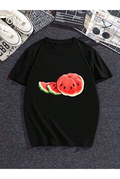 kai22 1-Pack Women's Slice T-Shirt, Cute Summer Watermelon Print Crew-Neck Sh...