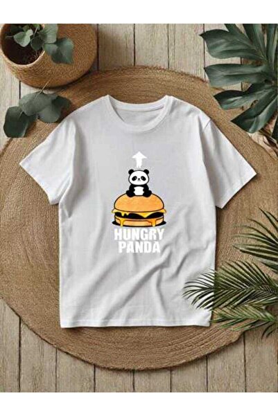 29CUN Casual Hungry Panda Burger T-Shirt - Fun Animal Cartoon Print Short Sle...