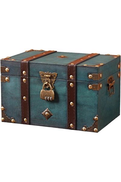 STARSTAR Vintage wooden treasure chest lockable rectangular jewelry storage.