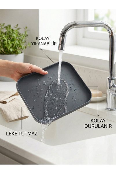 MappleHome 1 قطعة منظم تحت الحوض وصينية سيليكون مضادة للتنقيط للزيت والخل مقاس 13.5 × 17 سم