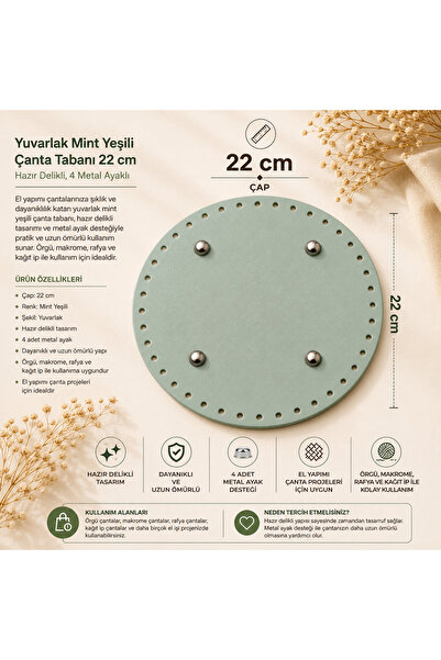 Kanguroom Baza rotunda pentru geanta verde menta 22 cm - 4 picioare metalice ...