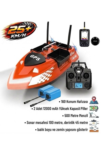 SAZAN YEMLEME BOTU Flytec V802 Pro 500M Menzilli, GPS'li, 160 Konumlu, Oto Eve Dönüş, Yüksek Kapasiteli Batarya, Yüksek Hızlı (25Km/S Hız) Balık, Sazan Yemleme Teknesi ve Botu Normal Paket