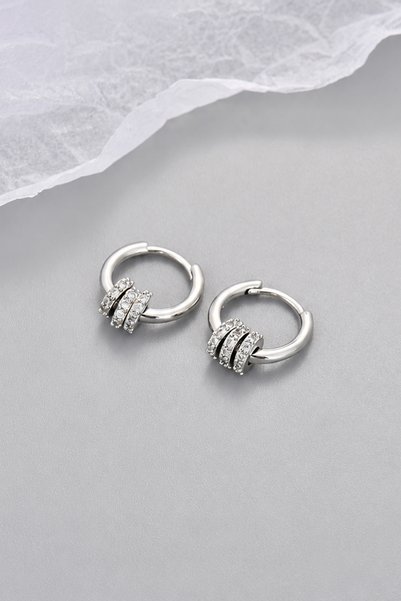 THE Steel Silver Color Zircon Stone Hoop Women's Earrings