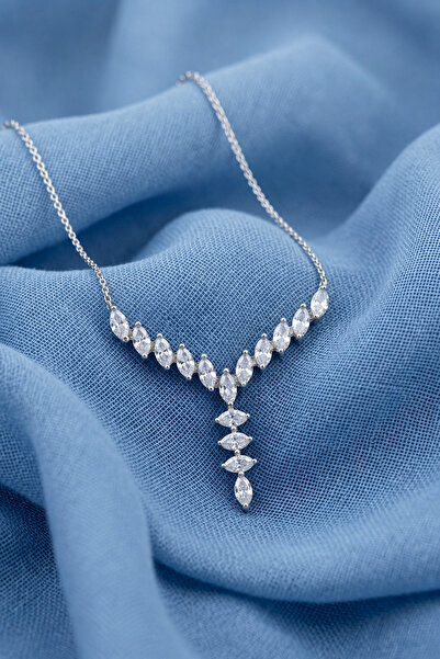 ÇEKİRDEK JEWELRY Çekirdek Kolye 925 Ayar Gümüş Zirkon Taşlı Zarif Şık Kadın K...