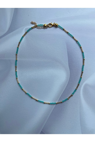 Burçin Örbük Accessory Turkuaz Kum Boncuk Gold Boru Detaylı Kolye