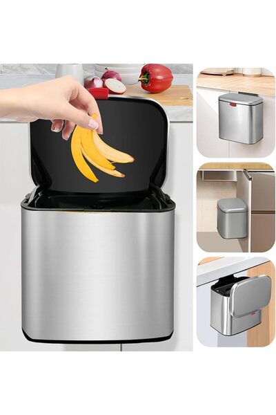GENERAL Hanging Kitchen Stainless-Steel Small Trash Can with Lid, 2 in 1 Kitc...
