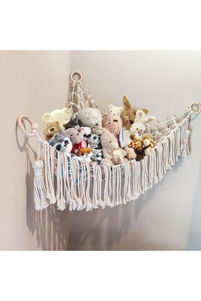 MAKINGTEC Stuffed Animal Toy Hammock Macrame with Light, Corner Toy Corner Ha...