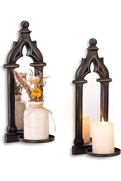GENERAL Wall Candle Holders Vintage Black - Wall Candle Sconces Mounted Set o...