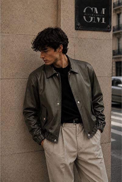 gm giyimarket Ανδρικό δερμάτινο μπουφάν Bomber oversized New Season
