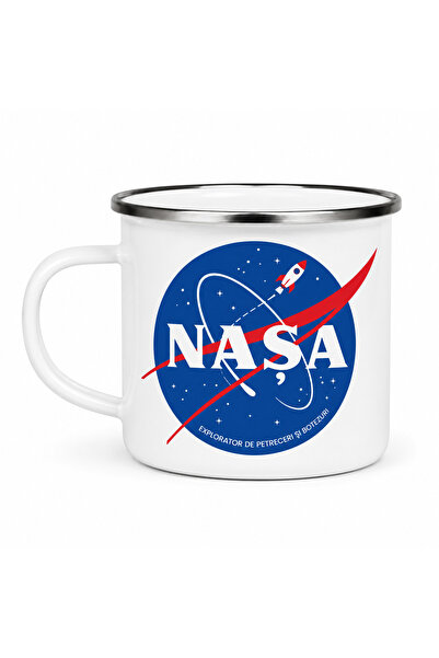 OEM NASA enamel mug – Explorer for Parties and Baptisms, enameled metal, white