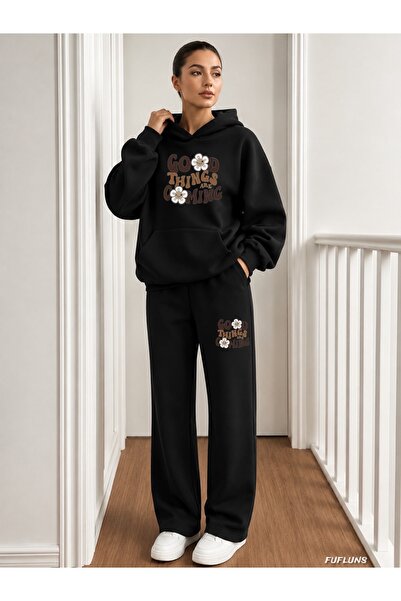 FUFLUNS Good Things Printed Men's Hooded Tracksuit Set