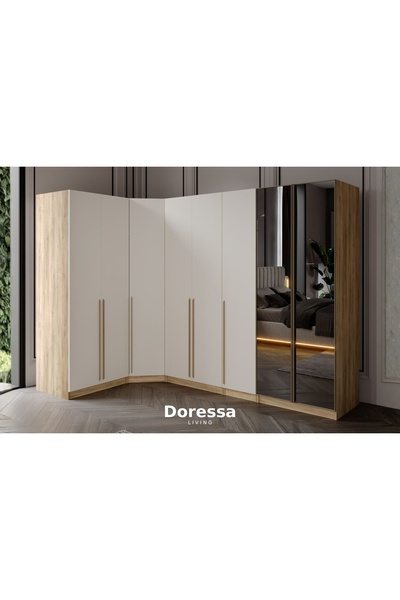 Doressa Living Kenz 8 Kapılı Reflekte Camlı Köşe Gardırop