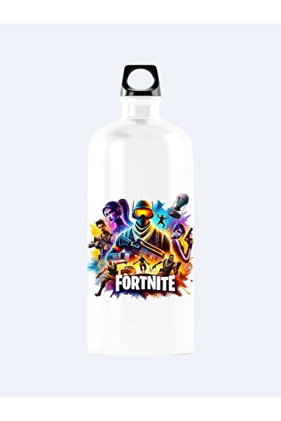 Green Print Bidon apa Fortnite Gamer, Aluminiu, Alb, Picnic, Gradinita, Scoal...