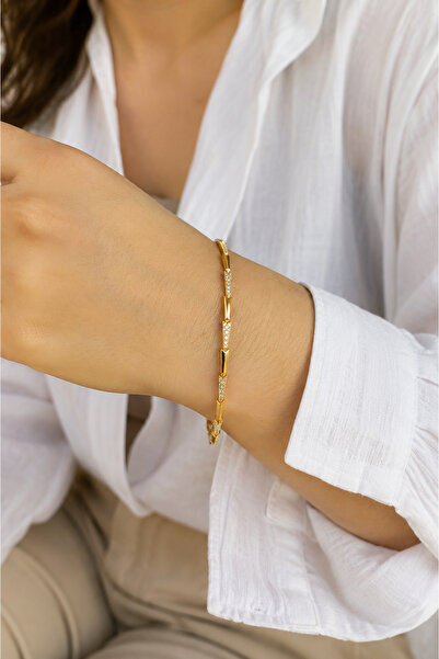 POYASE Gold Color Stone Detailed Geometric Bracelet