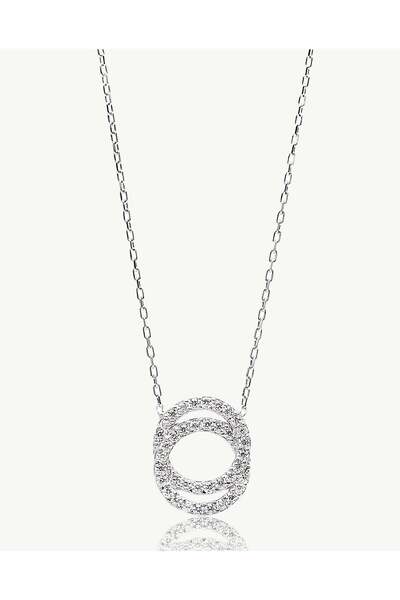 Stemma Jewelry Colier Lant cu Pandantiv Double Circle din Argint 925, cu Zirc...