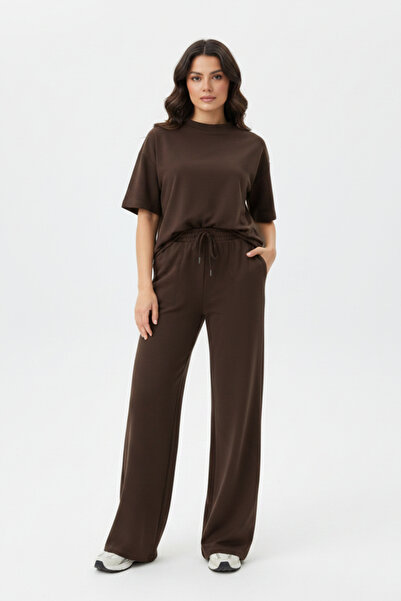 Runades Women's Short Sleeve Relaxed Fit Palazzo Leg Sweatpants and T-Shirt Set