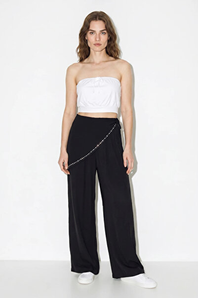 Efnaz style Women's Shiny Mobile Scarf Black Trousers with Elastic Waist and ...