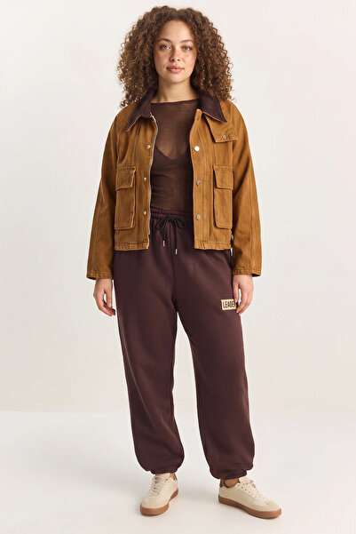 Efnaz style Women's Basic Jogger Relaxed Fleece Sweatpants Brown