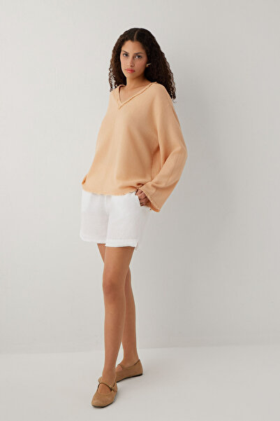 İpekçi Otantik Nomad Etamin Textured V-Neck Blouse Clay Beige