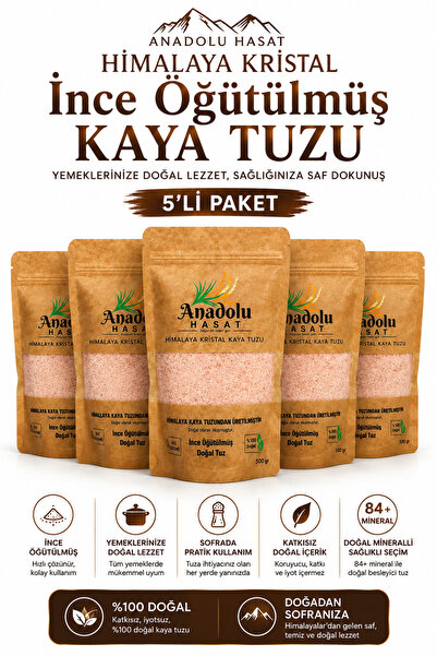 ANADOLU HASAT 5 Adet Himalaya Kristal İnce Öğütülmüş Kaya Tuzu 500 Gr – Topla...