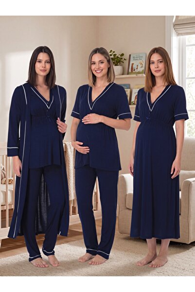 Lohussa New Season Navy Blue Piping Detailed Buttoned Design Short Sleeve 100...