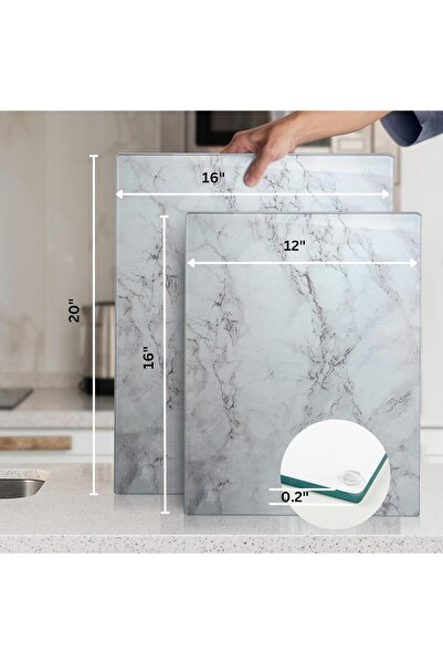 MODERN Glass Cutting Board 16"x12": Tempered Glass Kitchen Counter Protector - Durable- Scratch-Resistant, Heat-Proof - Design 3 - Grey Marble Effect