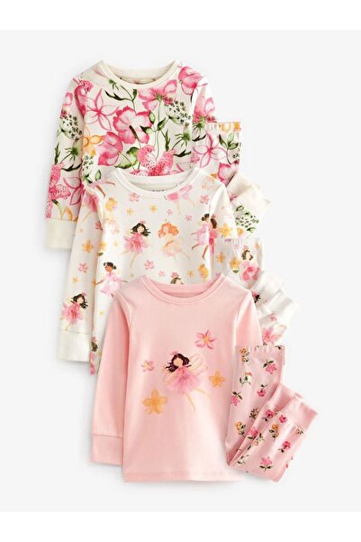 Next Baby Cotton Pink Fairy Patterned Long Sleeve 3-Piece Pajama Set
