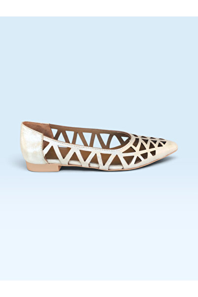 Hayati Arman Women's Genuine Leather Laser Cut Pointed Toe Perforated Balleri...