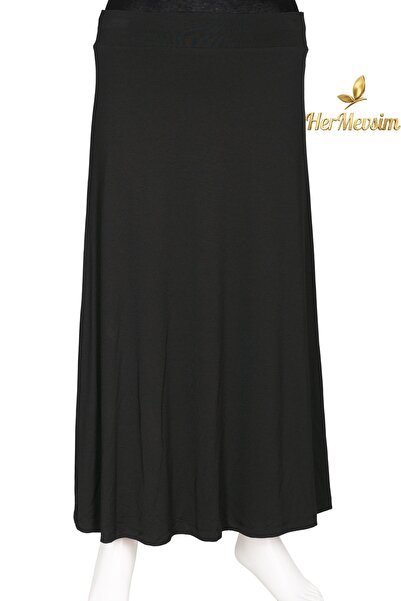 Hermevsim Dule Women's Aymoli Fabric Plus Size Lined Elastic Black Flared Skirt
