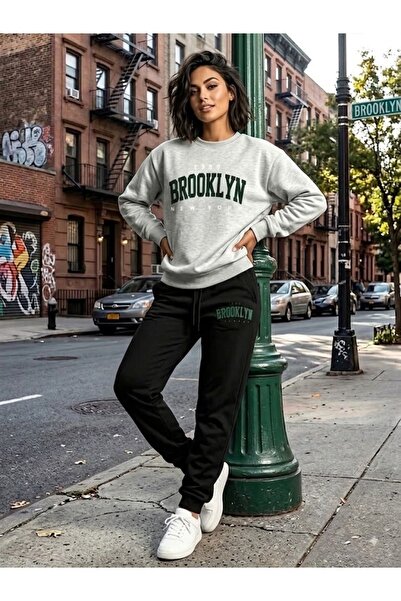 WOODROFFE Unisex Brooklyn Printed Crew Neck Sweatshirt Set Oversize