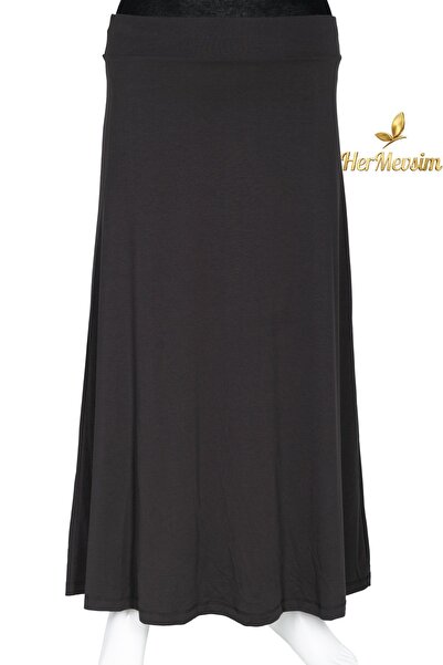 Hermevsim Dule Women's Aymoli Fabric Plus Size Lined Elastic Brown Flared Skirt