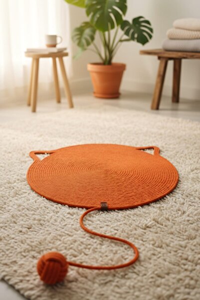 Reyo Pet Handmade Cat Scratching Mat with Toys, 100% Cotton Rope, Orange
