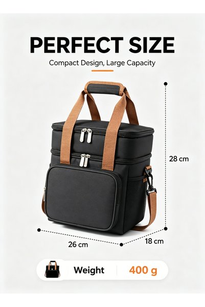 Generic Double Layer Insulated Lunch Bag for Men and Women, Large Capacity Thermal Food Carry Bag with Shoulder Strap