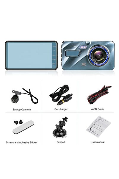 TEKNOTİMER 4" IPS Ekran Dual Lens Full HD 1080p 170 derece Görüş Açısı G Sensör Araç İçi Kamera