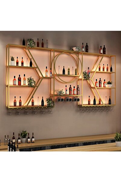 kold concept KC-0259 Rustik Metal Dikdörtgen Şarap Rafı Cafe,Otel Şaraplık