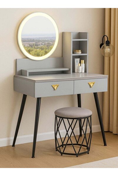 Generic Harmony Homes Vanity Desk with LED Lighted Round Mirror – Makeup Tabl...
