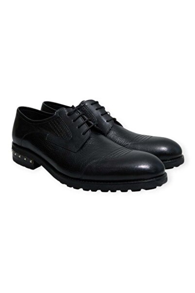 FRANCO CALVANI Black Color Lace-Up Genuine Leather Men's Shoes