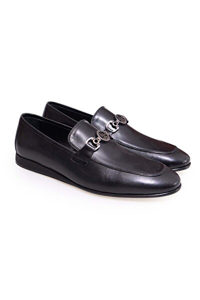FRANCO CALVANI Black Color Laceless Genuine Leather Leather Sole Men's Shoes