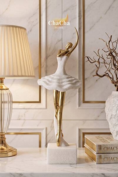 ChaCha Home Swanera Balerin Mermer Görünümlü Gold Detaylı Biblo - İthal Premi...