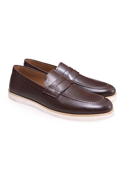 FRANCO CALVANI Brown Laceless Genuine Leather Men's Shoes