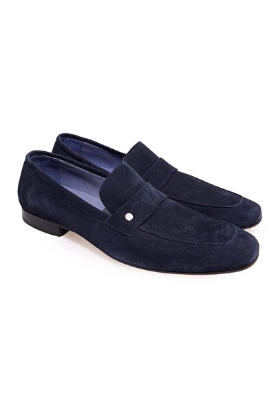 FRANCO CALVANI Dark Blue Color Laceless Genuine Leather Suede Men's Shoes