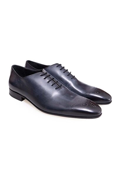 FRANCO CALVANI Dark Blue Color Lace-Up Genuine Leather Leather Sole Men's Shoes