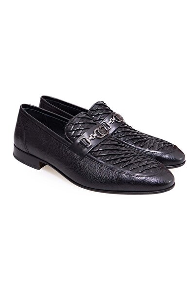 FRANCO CALVANI Black Color Laceless Genuine Leather Leather Sole Men's Shoes