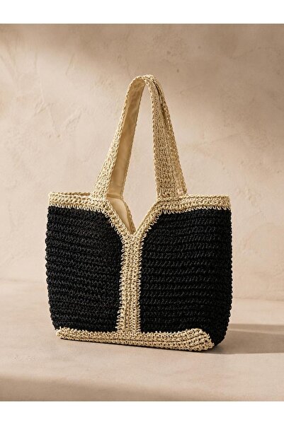 Generic Brand Black-Beige Straw Bag 40X50 Cnt1113