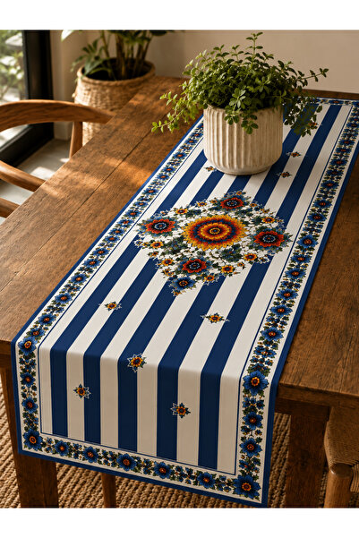 ayshome textile Ays Home Navy Blue Striped Floral Woven Digital Printed Top Q...