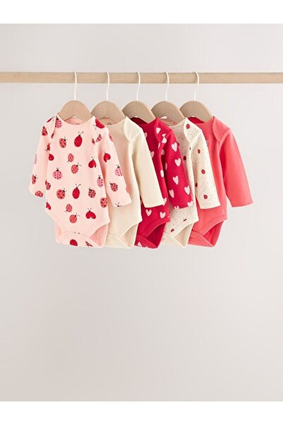 Next Baby طقم بدلة قطنية حمراء بأكمام طويلة على شكل خنفساء مكون من 5 قطع