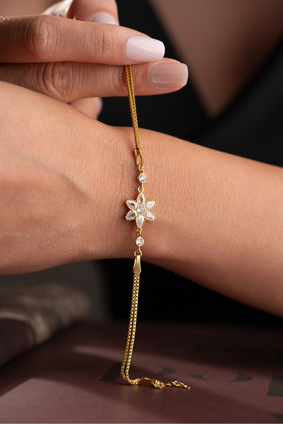 Silvano Jewelry 925 Ayar Gümüş İtalyan Zincirli Lotus Çiçeği 14 K Kaplama Bil...